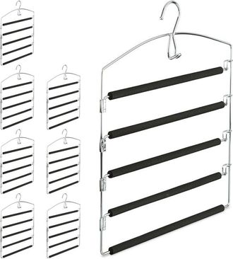 Relaxdays 8 Perchas M&uacute;ltiples De Metal, Pantalones Y Faldas, Antideslizante, Hxlxp: 44, 5 X 37 X 2,7 Cm, Plata/negro