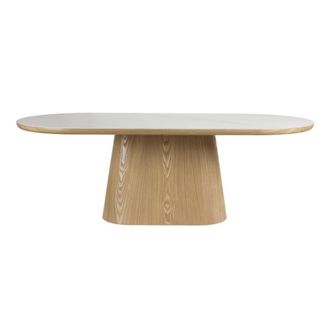 Mathi Design Mesa ovalada de roble con tapa de m&aacute;rmol L200
