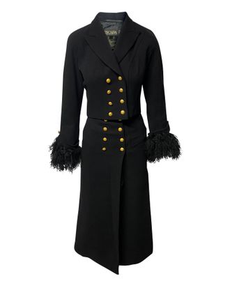 Escada Escada x Margaretha Ley Trenchcoat met Bontafwerking in Zwart Wol