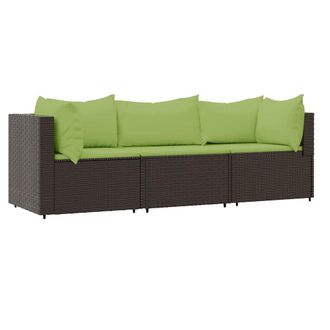 vidaXL Set Muebles De Jard&iacute;n 3 Piezas Y Cojines Rat&aacute;n Sint&eacute;tico Marr&oacute;n Vidaxl