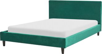 Beliani Cama Tapizada En Terciopelo Verde Oscuro 140 X 200 Cm Marco De Listones Cabecero Estilo Moderno Fitou