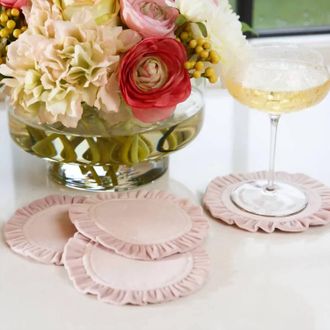 Arte Italica Velvet Coaster Set In Dusty Pink