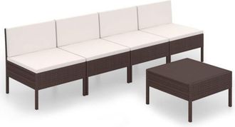 vidaXL Set Muebles De Jard&iacute;n 5 Pzas Y Cojines Rat&aacute;n Sint&eacute;tico Marr&oacute;n Vidaxl