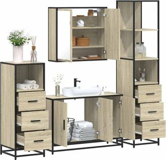 vidaXL Vidaxl - Juego De Muebles De Ba&ntilde;o 4 Pzas Contrachapada Roble Sonoma