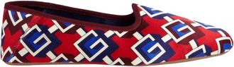 Gucci Geometric G Print Satin Voyage Slippers - Heren - Pantoffels - Rood - 42 EU - Leer - Schoenen