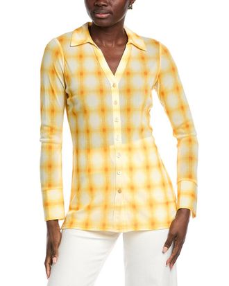 Rebecca Taylor Ombre Plaid Mesh Button Down Shirt