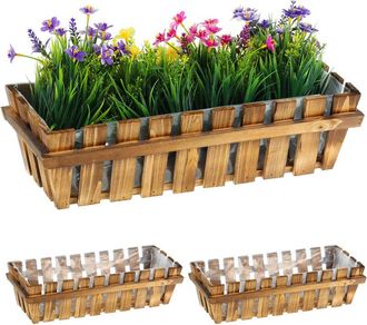 Relaxdays Relaxdays - 3 Flower Boxes, Natural Untreated Wood, Slatted Look, Window Sill & Balcony, HxWxD: 12 x 45 x 19.5 cm, Natural