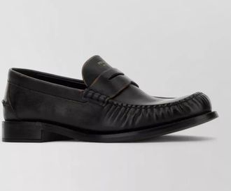 Prada leather loafers round toe stitch detailing