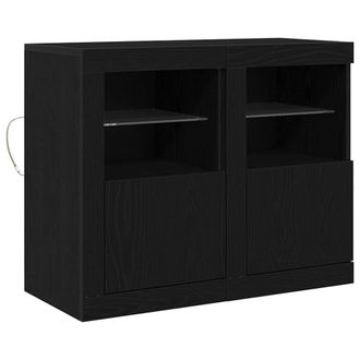 Berkfield Home Side Cabinets with LED Lights 2 pcs Black Oak 41x37x67 cm | Size: 41 x 37 x 67 cm