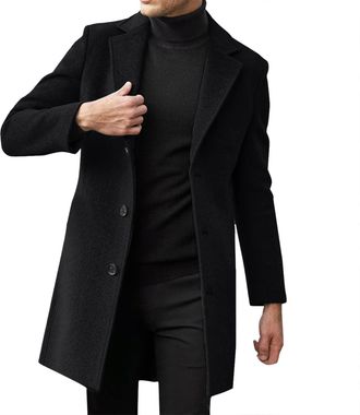 Generic Mens Winter Coat - Wool Coat Slim Fit Jackets Winter Trench Jackets Vintage Wind Jacket Business Slim Fit Coats Plain Jacket Transition Mens Trench Co