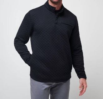Travis Mathew Quilted Henley Pullover Sweatshirt In Black
