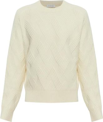 Lanvin Pullover van scheerwol met kabelsteek - Heren - Truien - Beige - Maat: L Wol