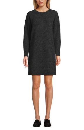 Lands End Fuzzy Bow Back Mini Sweater Dress in Dark Charcoal Heather at Nordstrom, Size X-Large
