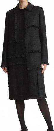 Lafayette 148 New York Boucl&eacute; Tweed Hand-Fringed Patchwork Coat In Black