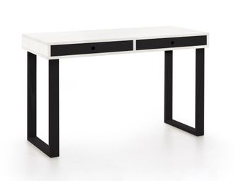 HOGAR 24 Escritorio de madera maciza natural, color blanco y negro