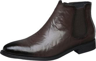 Generic Mens Flat Heel Formal Boots Pointed Toe Chelsea Ankle Boots PU Leather Work Boot with Side Zipper,Brown,8.5 UK