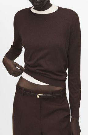Mango Fine Knit Crewneck Sweater in Chocolate at Nordstrom, Size Small
