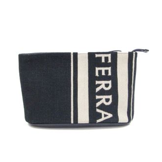 Ferragamo Navy Leather Cotton Pouch (Pre-Owned)