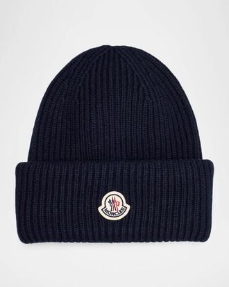 Moncler Men & apos;s Wool and Cashmere Ribbed Logo Beanie Hat