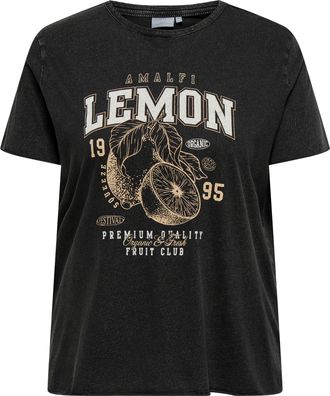 Only Carmakoma T-Shirt ONLY CARMAKOMA CARLUCY LIFE REG S/S TOP JRS NOOS, Damen, Gr. XL, schwarz print:fruity lemon, Jersey, Obermaterial: 100% Baumwolle, bedruckt, r