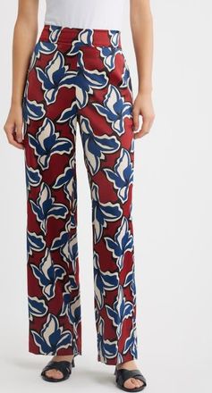 Anne Klein Floral High Waist Wide Leg Pants in Rust Multi at Nordstrom, Size Xx-Small