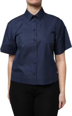 Dolce & Gabbana Blue Cotton Short Sleeves Button Down Womens Top