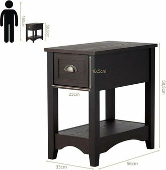 Costway Set De 2 Mesitas De Noche, Mesa Auxiliar De Madera De Caucho, Mesa Lateral Retro, Mesillas De Noche Rectangular, Mesa Compacta Con Caj&oacute;n Y Estante Par