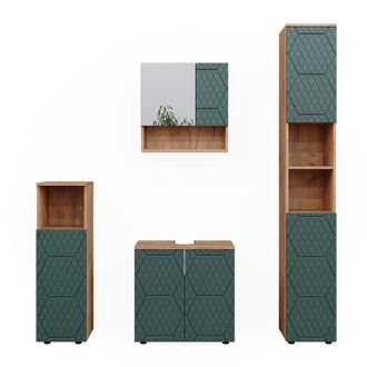 Vicco Conjunto De Muebles De Ba&ntilde;o Irma, Verde, 4 Piezas, Con Mueble Alto