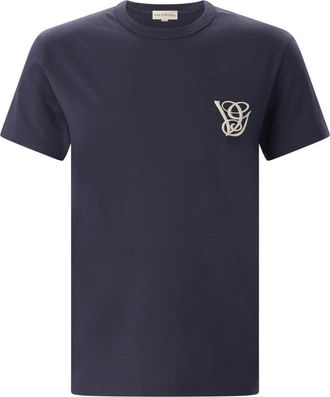 Valentino Tops, Heren, Blauw, 2Xl, Katoen, Cotton T-Shirt With Vg Patch