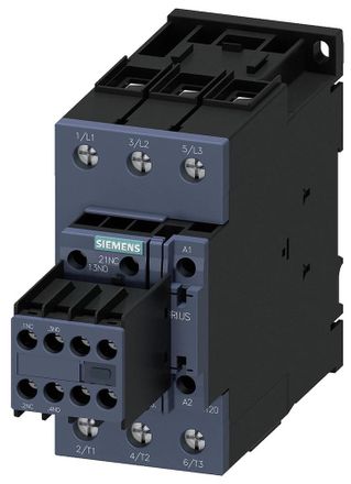 SIEMENS Contactor, Ac-3e, 50 A/22 Kw/400v, 3 Polos, Ac 230v/50hz, 2s+2&ouml;, Conexi&oacute;n Por Tornillo, 3rt20361ap04