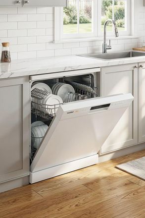 Living and Home Large Capacity 12 place settings Self-Clean Cloud Wash Freestanding Dishwasher in White