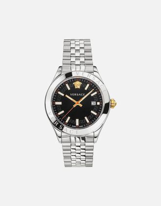 Versace Mens Versace VEVK00420 Hellenyium Black Dial Mens Watch - Black/Silver