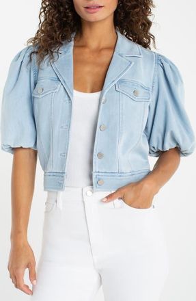 Liverpool L.A. Puff Sleeve Cropped Denim Trucker Jacket in Marine Sea at Nordstrom, Size X-Small P