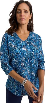 Jessica London Stretch Cotton V-Neck Tee in Pool Blue Garden Paisley at Nordstrom, Size 12