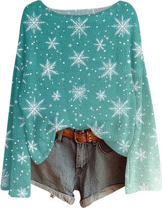 Generic Womens Christmas Tree Sweatshirts Long Sleeve Novelty Funny Print Jumper Oversized Crewneck Xmas Holiday Casual Shirts Fashion Pullover Tops Fall Wint