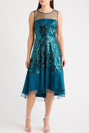 Tahari by ASL Illusion Sequin Sleeveless Cocktail Dress in Jewel at Nordstrom, Size 12
