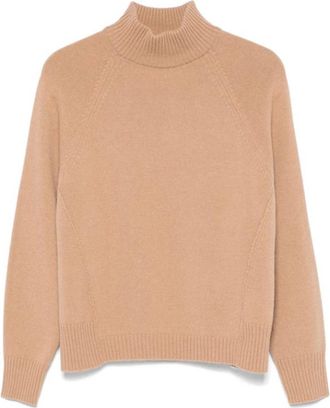 PESERICO Beige Gebreide Trui met Hoge Hals - Dames - Coltruien - Beige - XL - Wol - Truien & Vesten