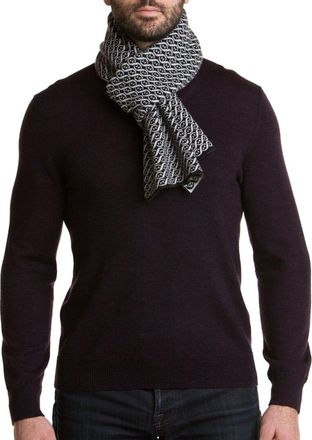 Portolano Black & White Wool-Blend Printed Scarf