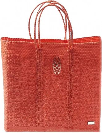 Lola's Bag Womens Medium Woven Shoulder Strap Tote Bag In Orange