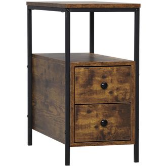 HOMCOM Narrow End Table - Sofa Side Table with 2 Drawers Storage Shelf - Brown | TJ Hughes