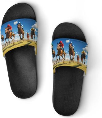 Generic Horse Racing Unisex Beach Slippers & Pool Slides Anti-Slip House Shoes for Home Outdoor