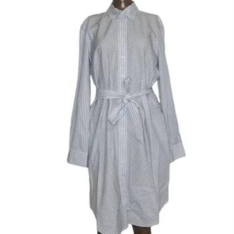 Brooks Brothers Womens Cotton Striped Long Sleeve Shirt Dress In White/blue