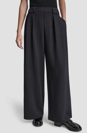 DKNY Pinstripe Pleat Front Wide Leg Pants in Black Pinstripe at Nordstrom, Size X-Small