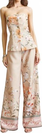 Blithe Lupita Floral Bustier Top And Wide Leg Pants Set In Beige