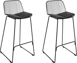 Beliani Beliani - Conjunto De 2 Sillas De Bar De Metal Respaldo De Alambre Asiento De Piel Sint&eacute;tica Negro Pensacola
