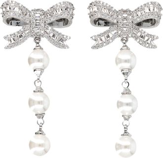 Self Portrait Silver Crystal Bow Pearl Earrings