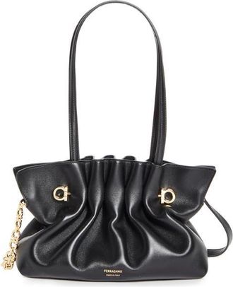 Ferragamo Small Gancio Piercing Soft Leather Shoulder Bag in Nero at Nordstrom