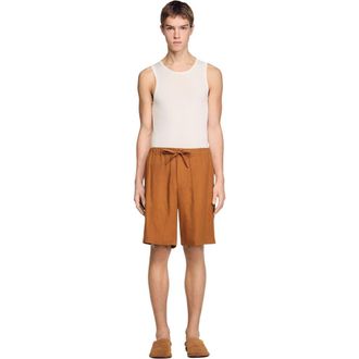 Sandro Elastic waist linen shorts in Whisky at Nordstrom, Size Xx-Large X 9