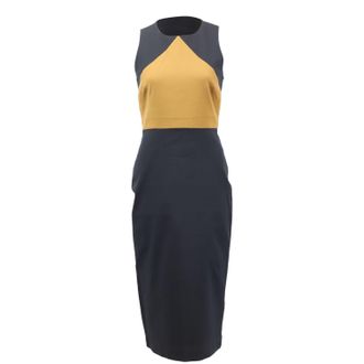 Diane Von F&uuml;rstenberg Diane Von Furstenberg Colorblock Sleeveless Sheath Dress in Navy Blue Cotton