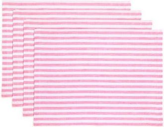 Solino Home Linen Placemats Set of 4, 14 x 19 Inch for Dining Table, Holiday and Everyday Table Decor - Amalfi Stripe in Pink And White at Nordstrom